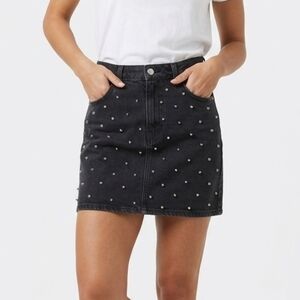 3/$20 Topshop MOTO Black Denim Studded Mini Skirt Size 8 Grunge Streetwear Edgy